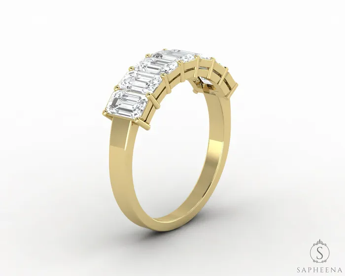 Ivy 20 Ct Emerald Cut Moissanite Half Eternity Wedding Band Sapheena Jewelry Rings