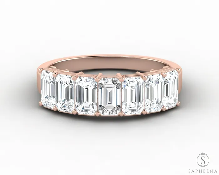 Ivy 20 Ct Emerald Cut Moissanite Half Eternity Wedding Band Sapheena Jewelry Rings