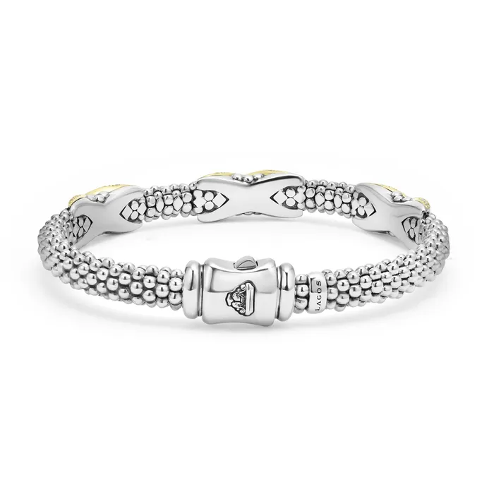 LAGOS Bracelets Embrace Three Station Diamond X Caviar Bracelet 6mm