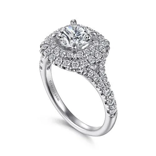 Lexie 14k White Gold Cushion Double Halo Round Diamond Engagement Ring GABRIEL CO Rings Lexie 14k White Gold Cushion Double Halo Round Diamond Engagement Ring GABRIEL CO Rings