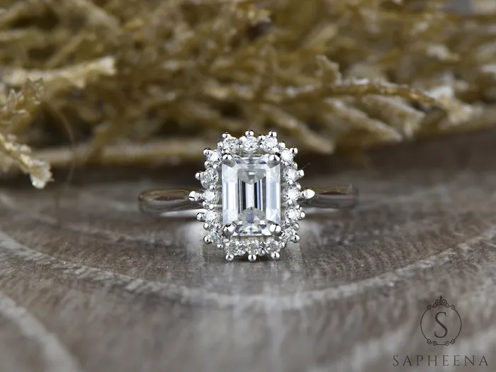 Maia 100 Ct Emerald Cut Halo Engagement Ring Sapheena Jewelry Rings
