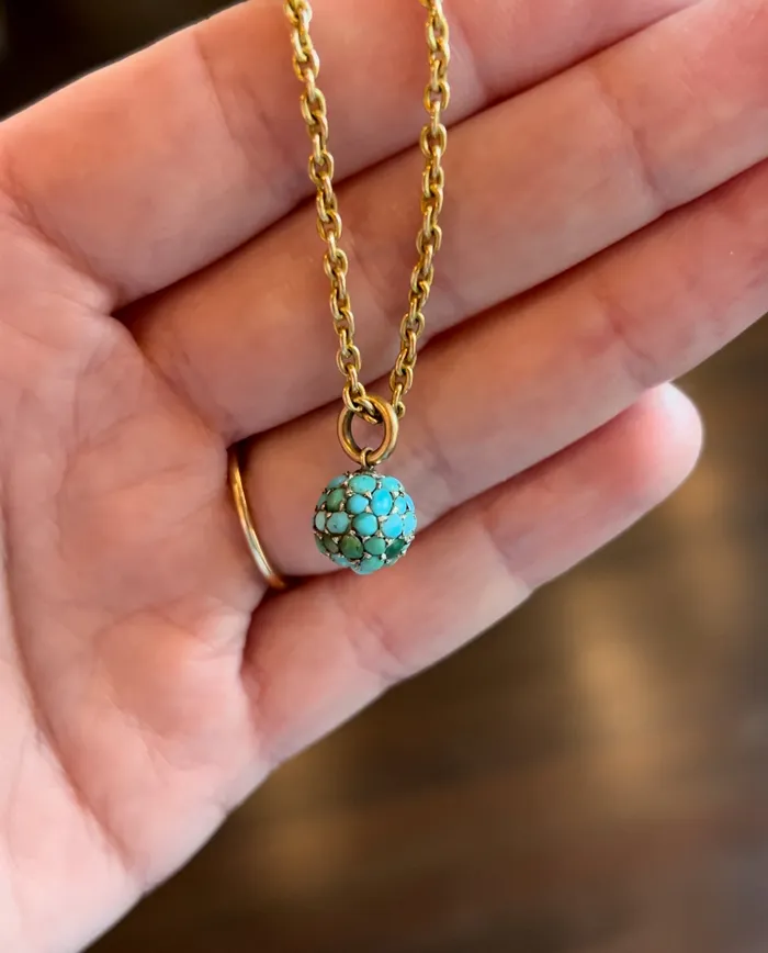 Necklaces Bell Bird Petite Turquoise Pav Ball Pendant Necklace