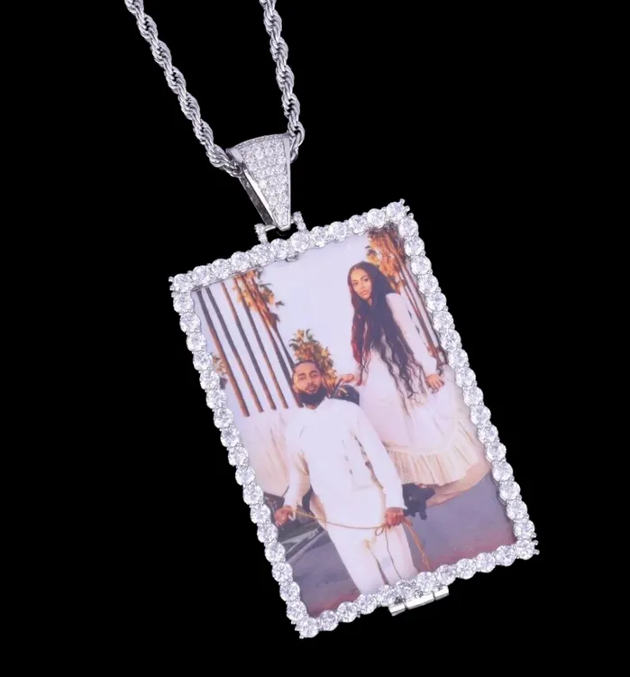Necklaces Rectangle Tennis Rectangle Tennis Custom Photo Picture Pendant Necklace