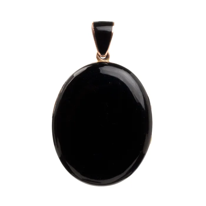 Necklaces Victorian Black Enamel Locket Bell Bird Antiques