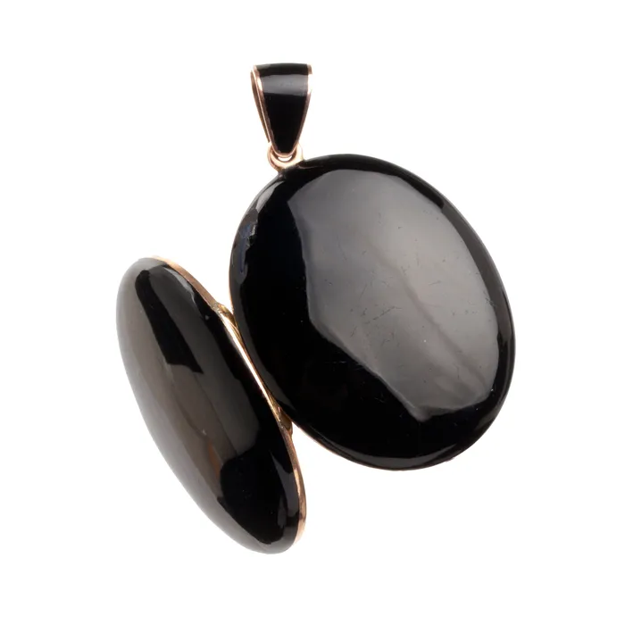 Necklaces Victorian Black Enamel Locket Bell Bird Antiques