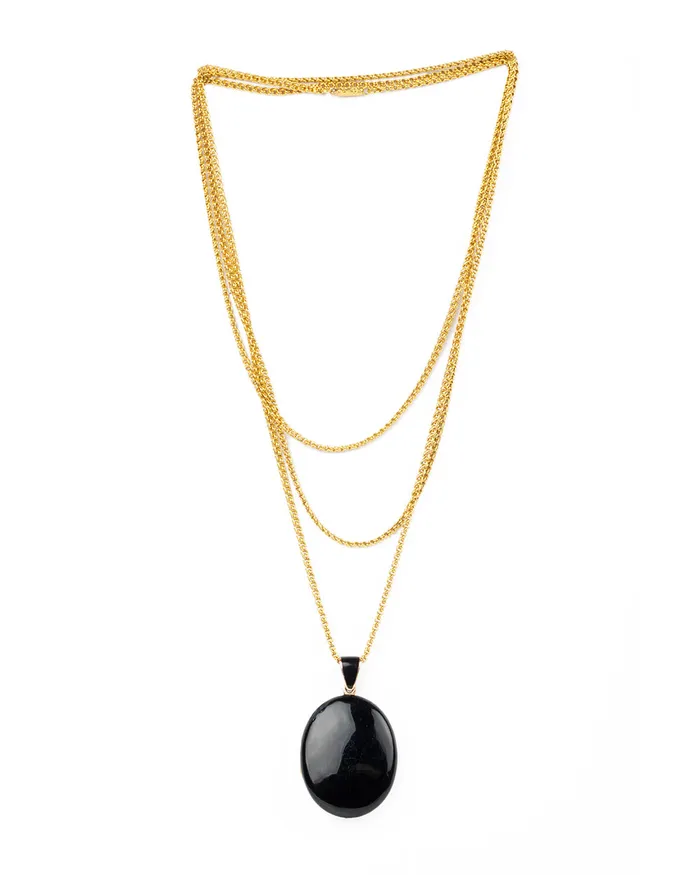 Necklaces Victorian Black Enamel Locket Bell Bird Antiques