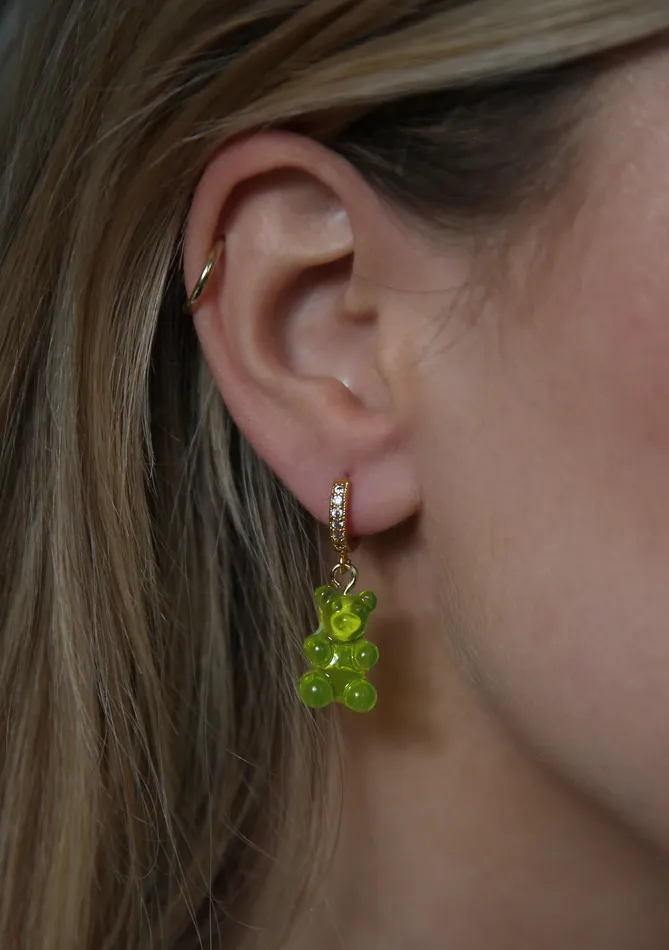 Nostalgia bear hoop Lime Crystal Haze Jewelry Earrings