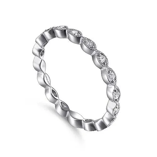 Rings 14K White Gold Marquise Station Diamond Stackable Ring GABRIEL CO