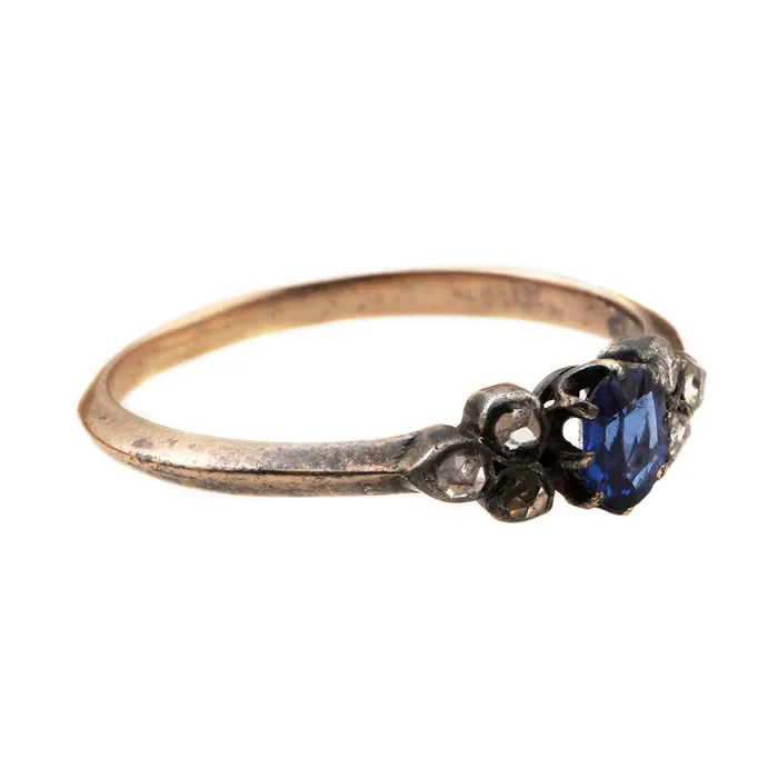 Rings 19th Century Sapphire Rose Cut Diamond Ring Bell Bird Antiques