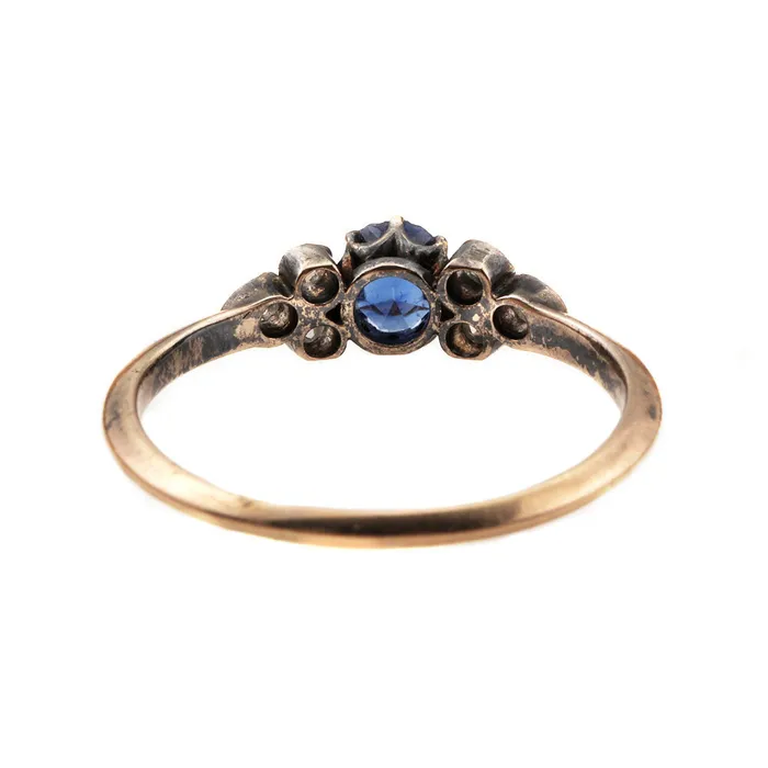 Rings 19th Century Sapphire Rose Cut Diamond Ring Bell Bird Antiques