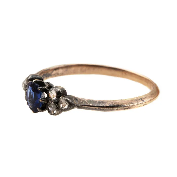 Rings 19th Century Sapphire Rose Cut Diamond Ring Bell Bird Antiques