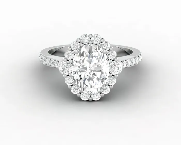 Rings Sapheena Jewelry Enya 1 25 Ct Oval Cut Halo Moissanite Engagement Ring with Side Stones