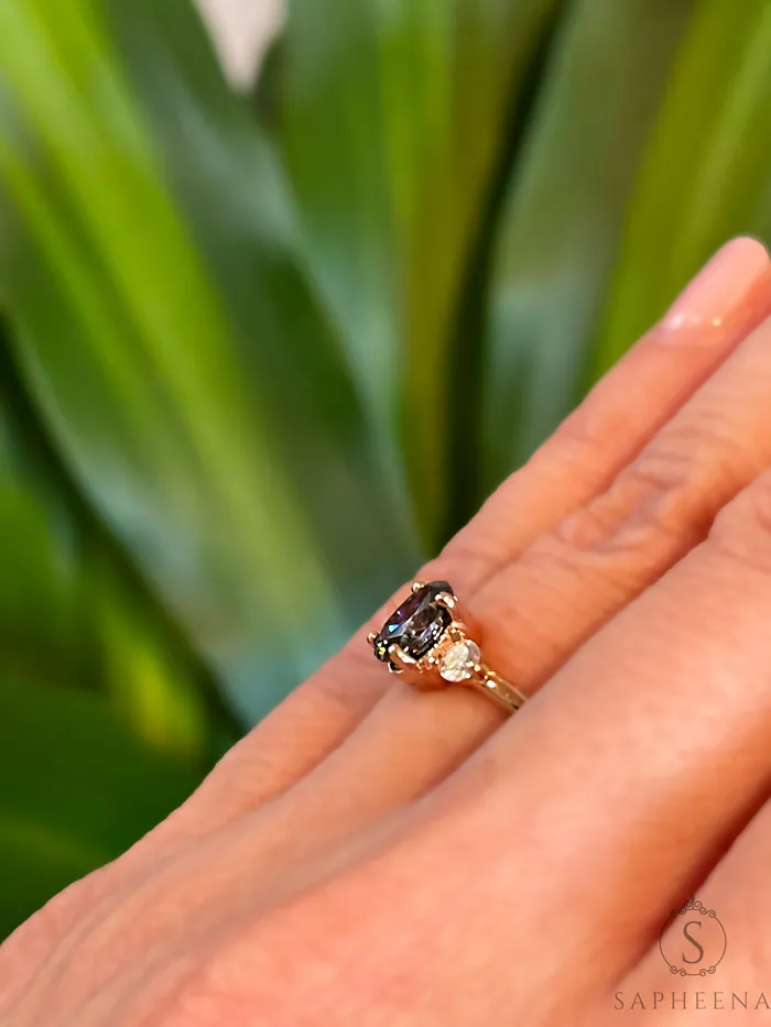 Rings Sapheena Jewelry Orion Three Stone 10 Ct Oval Cut Grey Moissanite Engagement Ring