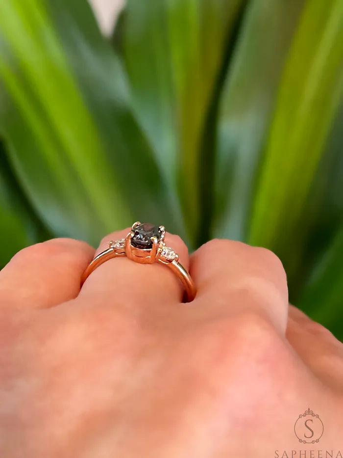Rings Sapheena Jewelry Orion Three Stone 10 Ct Oval Cut Grey Moissanite Engagement Ring