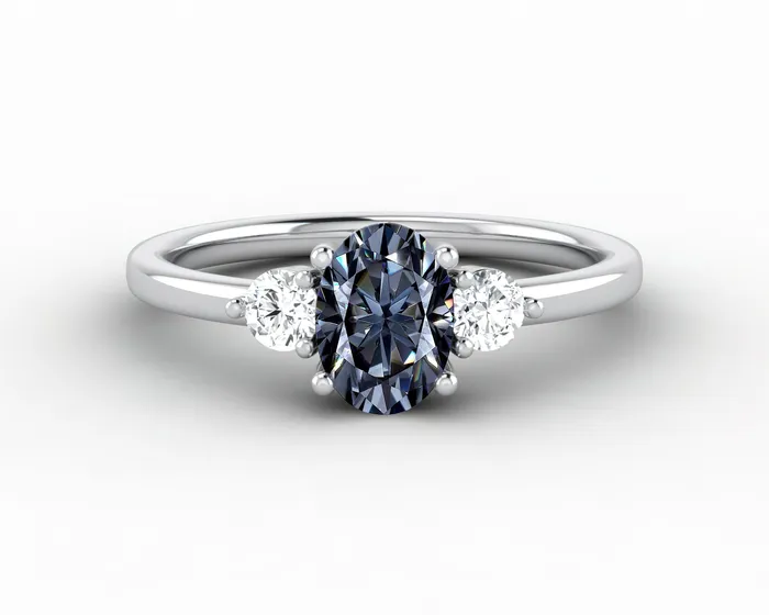 Rings Sapheena Jewelry Orion Three Stone 10 Ct Oval Cut Grey Moissanite Engagement Ring