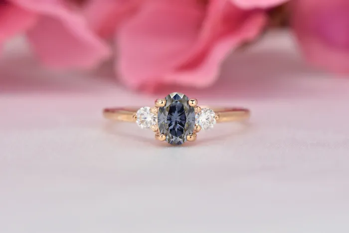 Rings Sapheena Jewelry Orion Three Stone 10 Ct Oval Cut Grey Moissanite Engagement Ring