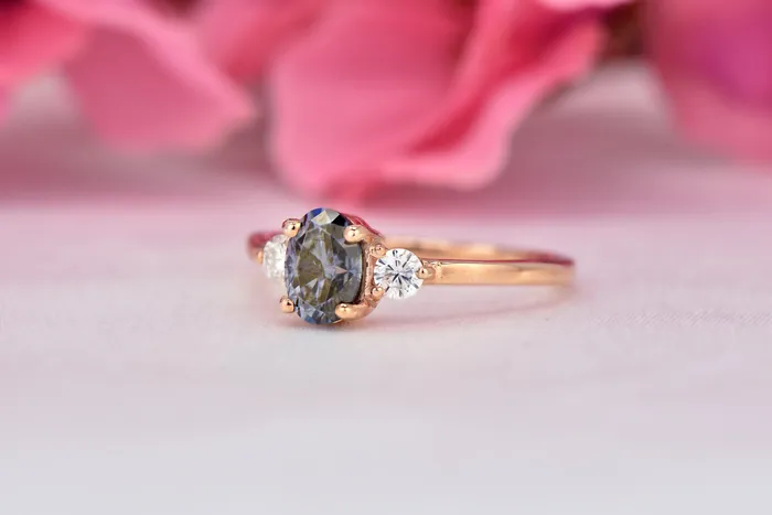 Rings Sapheena Jewelry Orion Three Stone 10 Ct Oval Cut Grey Moissanite Engagement Ring
