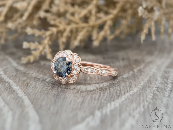 Rings Sapheena Jewelry Vivienne 125 Ct Round Cut Grey Moissanite Engagement Ring