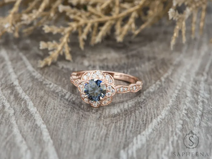 Rings Sapheena Jewelry Vivienne 125 Ct Round Cut Grey Moissanite Engagement Ring