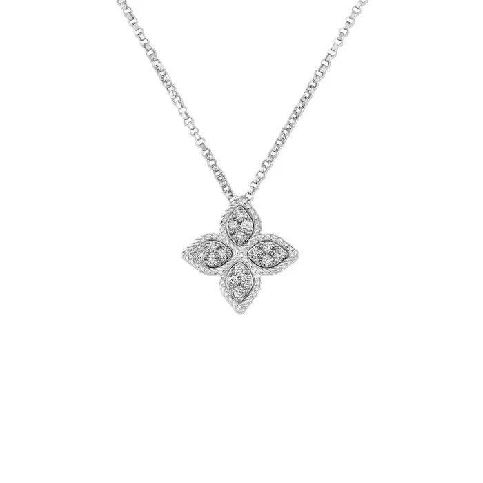 ROBERTO COIN Necklaces 18K WHITE GOLD PRINCESS FLOWER MEDIUM DIAMOND NECKLACE ROBERTO COIN Necklaces 18K WHITE GOLD PRINCESS FLOWER MEDIUM DIAMOND NECKLACE