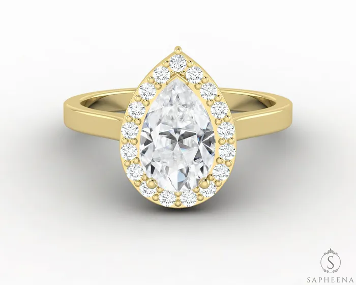 Sapheena Jewelry Rings Aureola 125 Ct Pear Cut Halo Engagement Ring