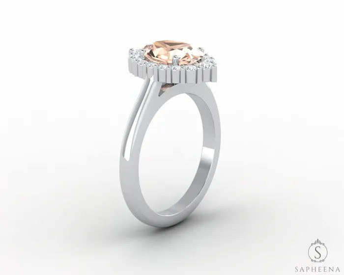 Sapheena Jewelry Rings Capella 125 Ct Oval Cut Halo Natural Morganite Engagement Ring