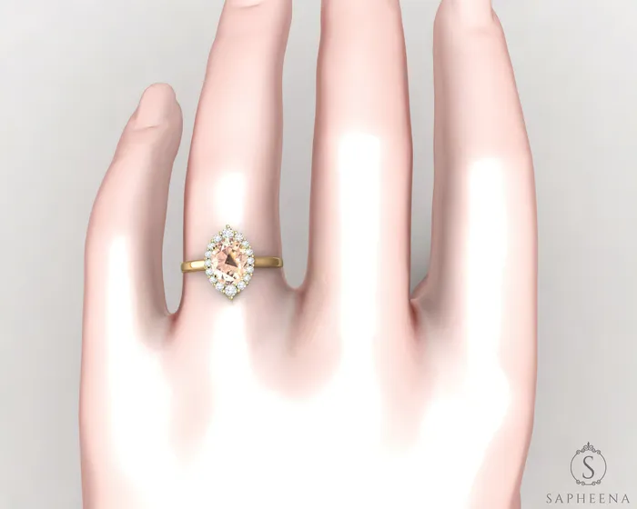 Sapheena Jewelry Rings Capella 125 Ct Oval Cut Halo Natural Morganite Engagement Ring