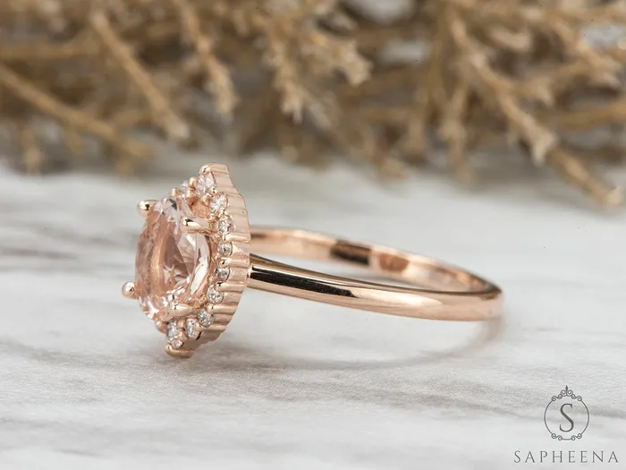 Sapheena Jewelry Rings Capella 125 Ct Oval Cut Halo Natural Morganite Engagement Ring