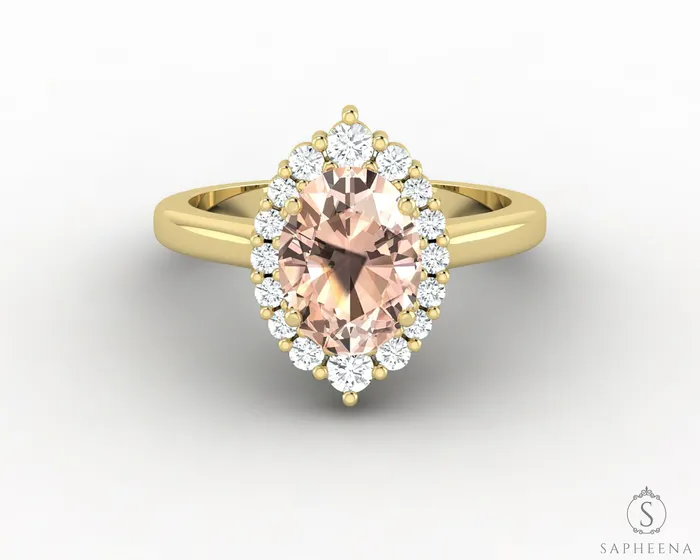 Sapheena Jewelry Rings Capella 125 Ct Oval Cut Halo Natural Morganite Engagement Ring