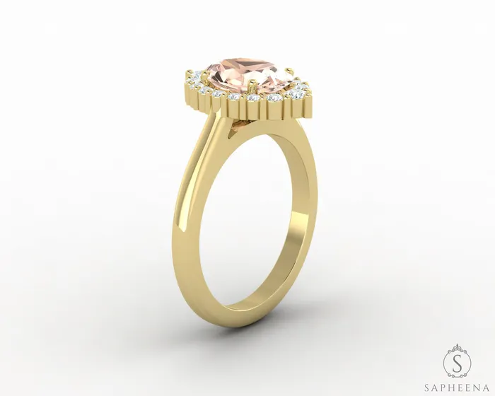 Sapheena Jewelry Rings Capella 125 Ct Oval Cut Halo Natural Morganite Engagement Ring