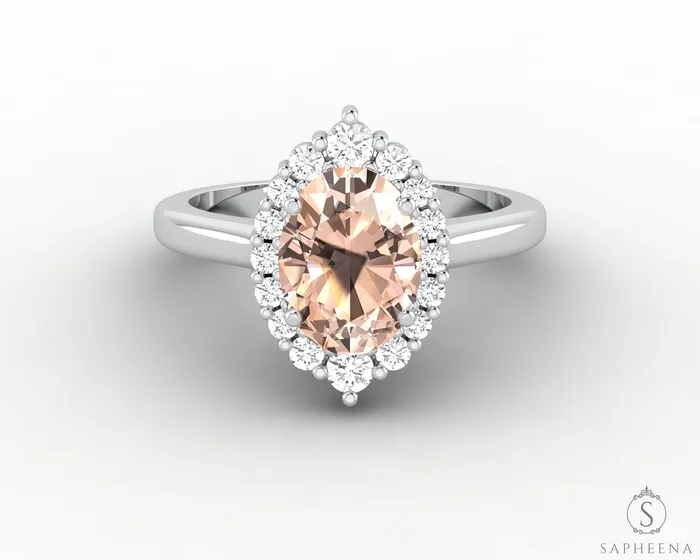 Sapheena Jewelry Rings Capella 125 Ct Oval Cut Halo Natural Morganite Engagement Ring