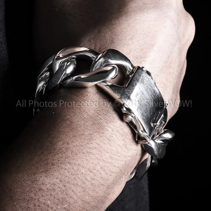 silverwow Bracelets 25mm Mens Silver Figaro Bracelet